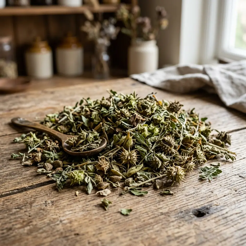 Dried herb prepared for extraction